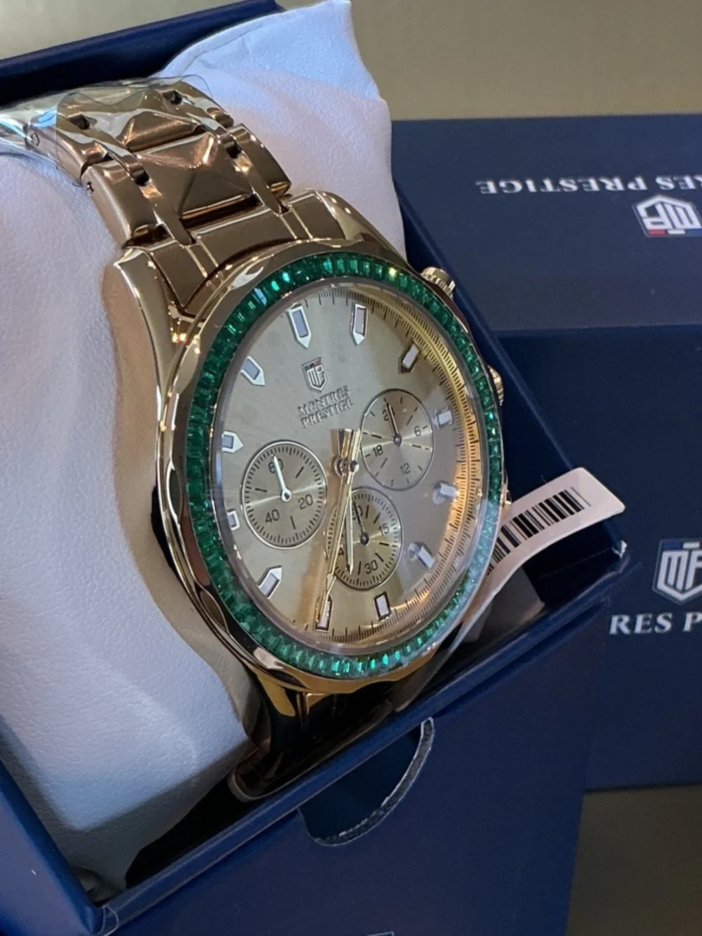 Invicta Gold Chronograph Watch with Green Bezel - MPW-0340